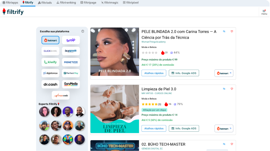 Screenshot da ferramenta de Garimpagem