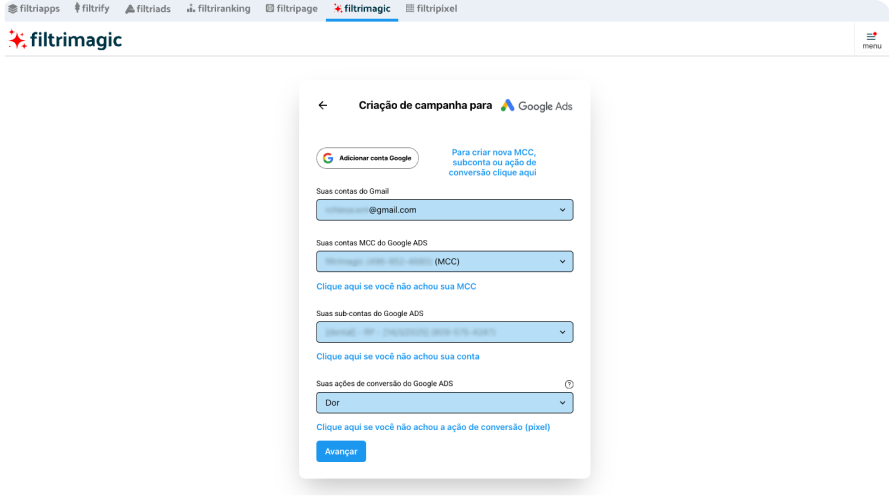 Screenshot do Criador de Campanhas Google Ads