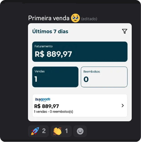 Resultado @Jddiniz - primeira venda R$889,97